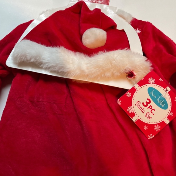 π bon bebe π Christmas Baby Santa Top Pants Hat Set 6 - 9 Months Red NEW π - Picture 2 of 6